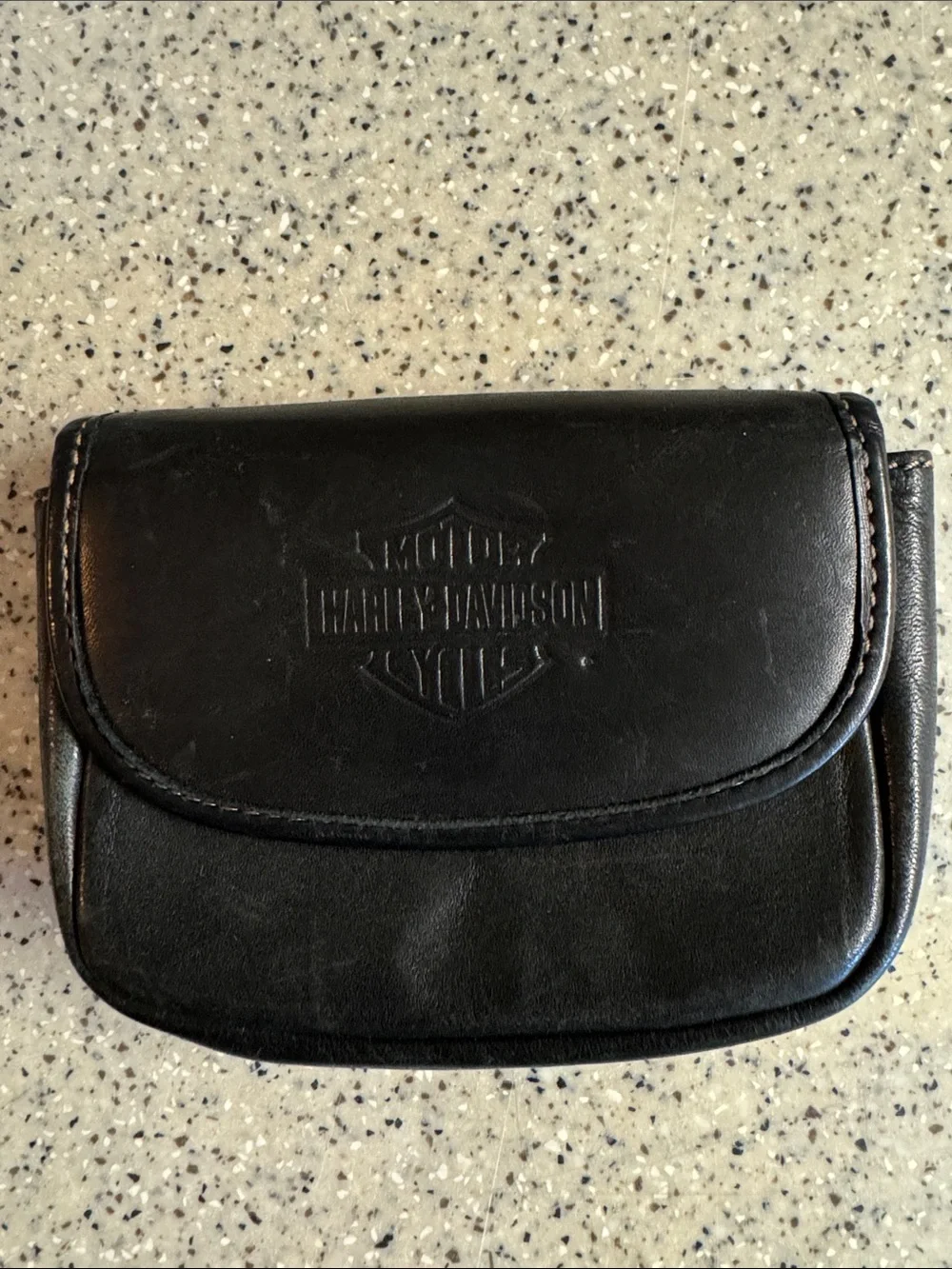 Vtg.Harley‑Davidson Black Leather Belt Pouch with Embossed Shield